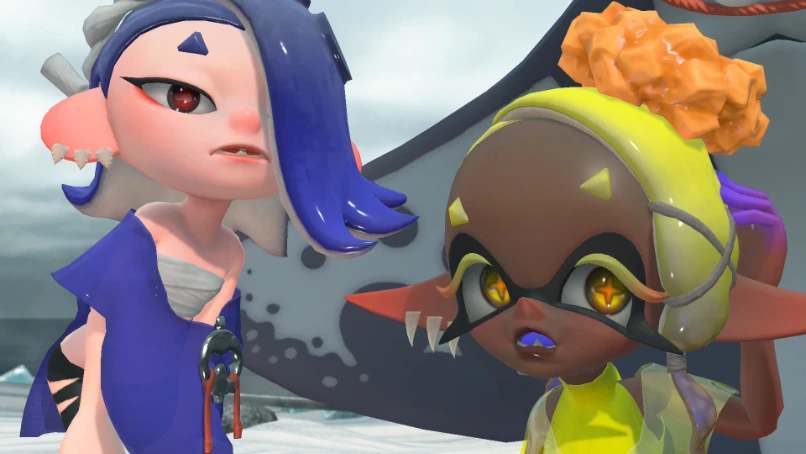 Splatoon Raiders: Megan y una integrante del Clan Surimi conversan en una escena de la historia