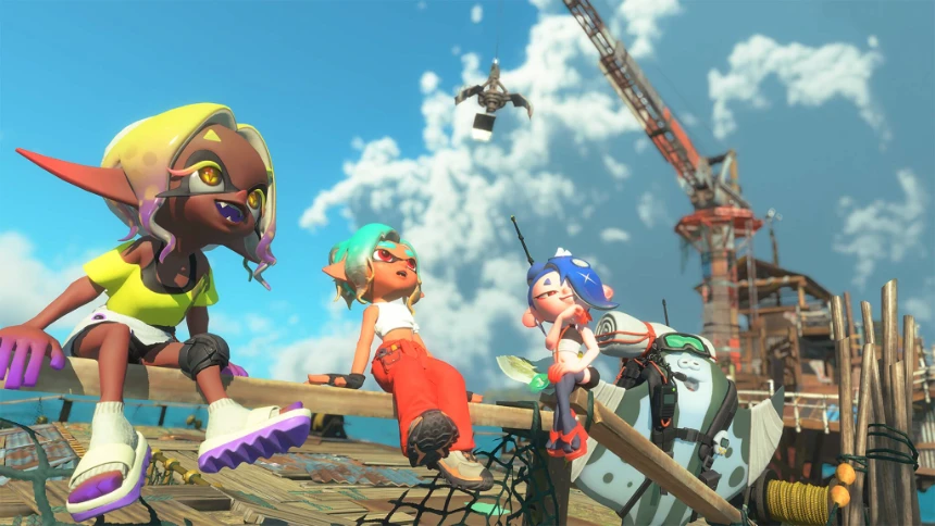 Splatoon Raiders: Megan, Angie y Rayan descansan en la base flotante de las Islas Espiralitas