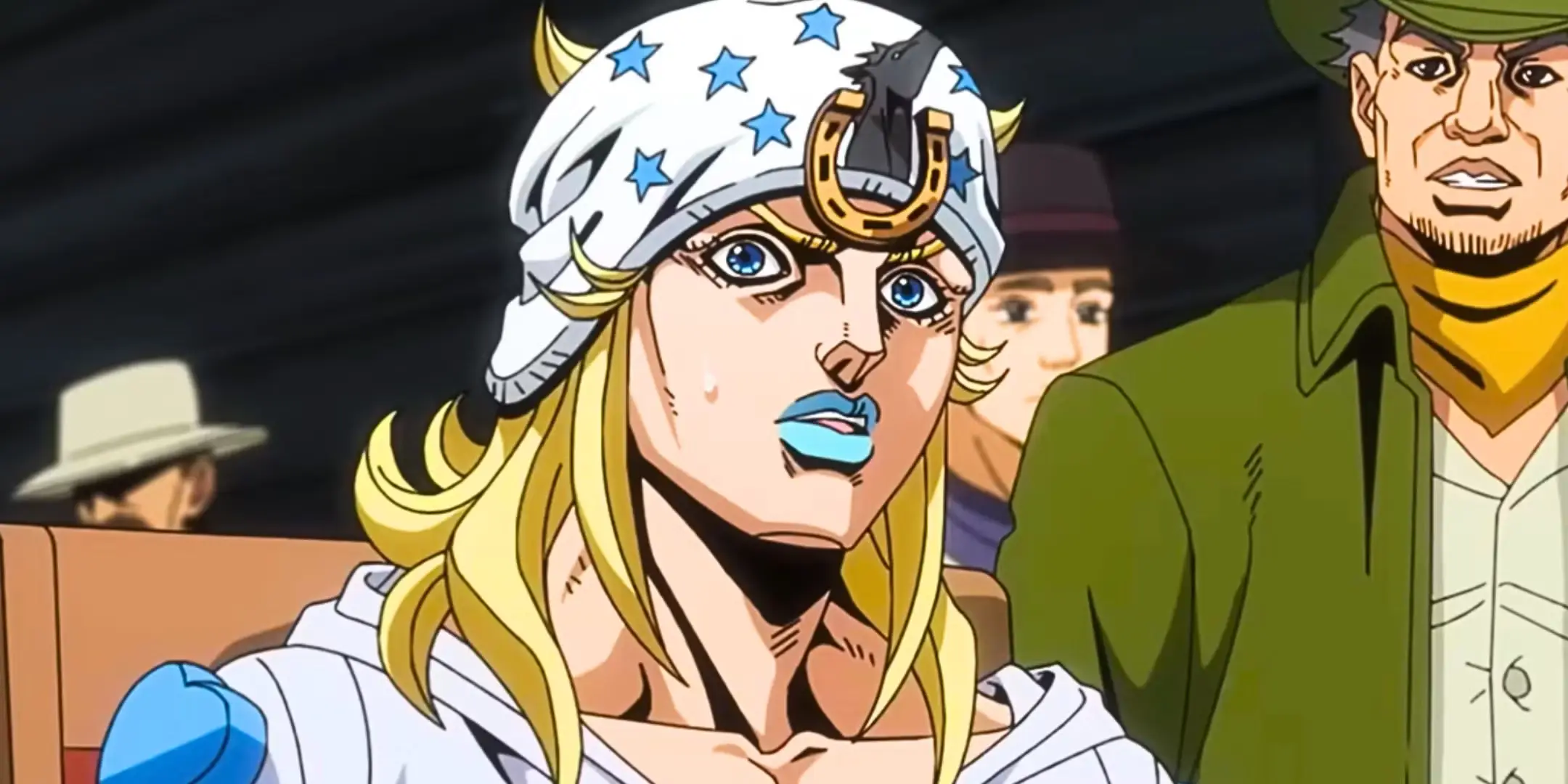 Johnny Joestar en primer plano en el anime de Steel Ball Run de Netflix