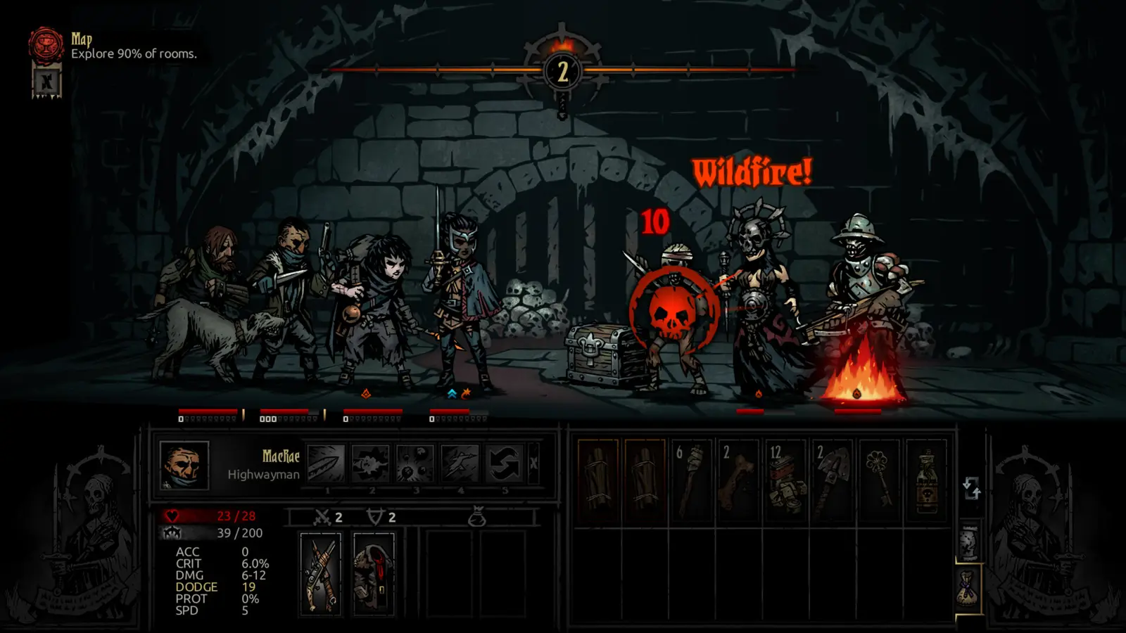 Combate de Darkest Dungeon con la mecánica de fuego, anticipo del DLC The Fire's Edge