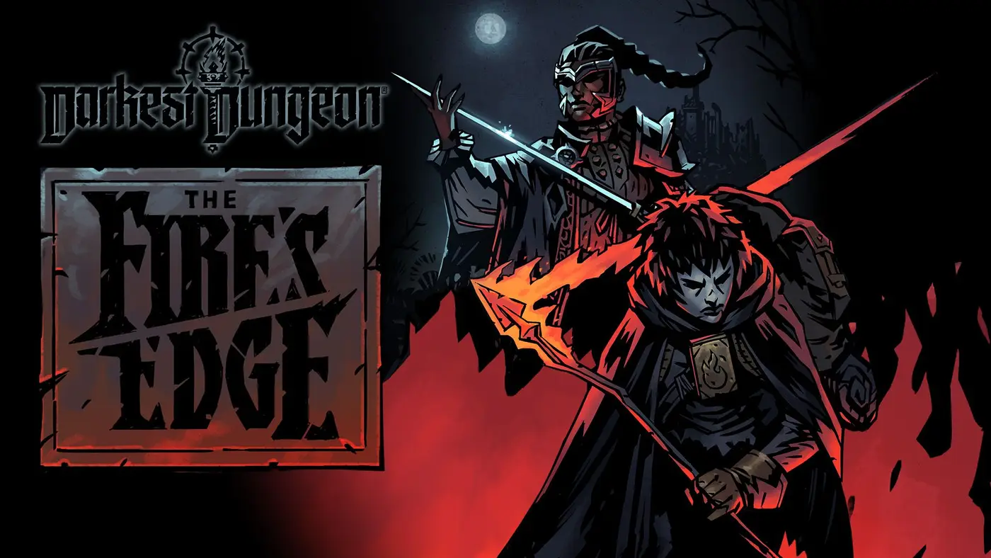 Key art oficial de Darkest Dungeon: The Fire's Edge con la Duelista y la Fugitiva