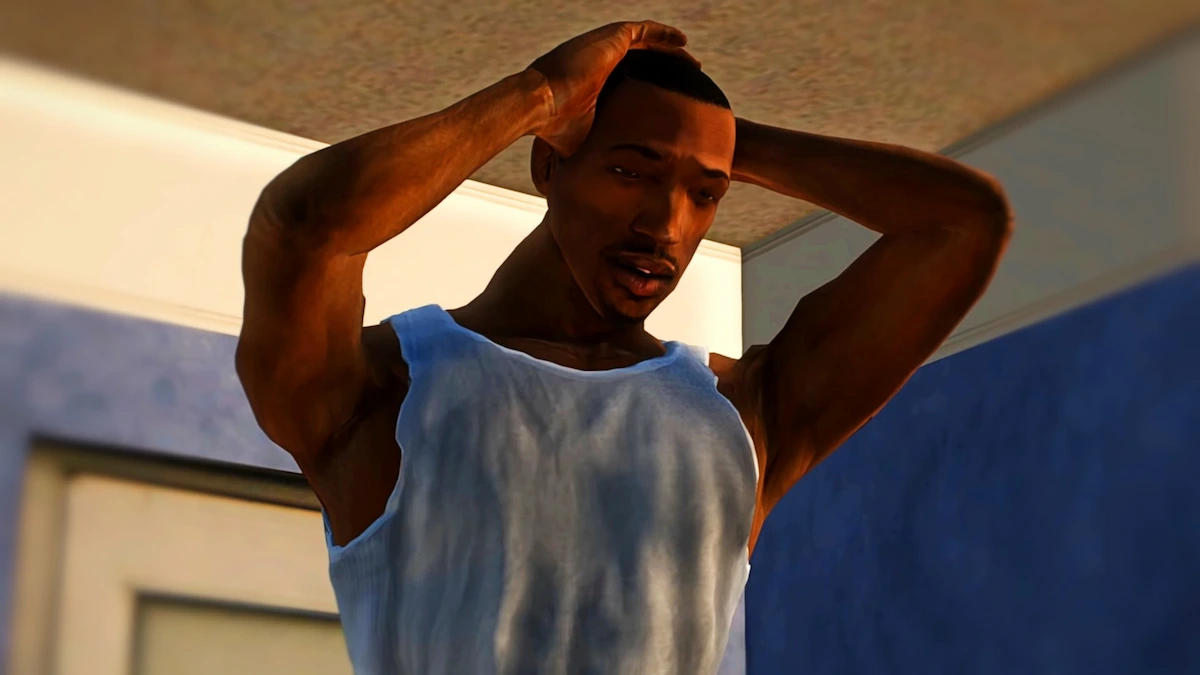 CJ, protagonista de GTA San Andreas, con expresión de sorpresa