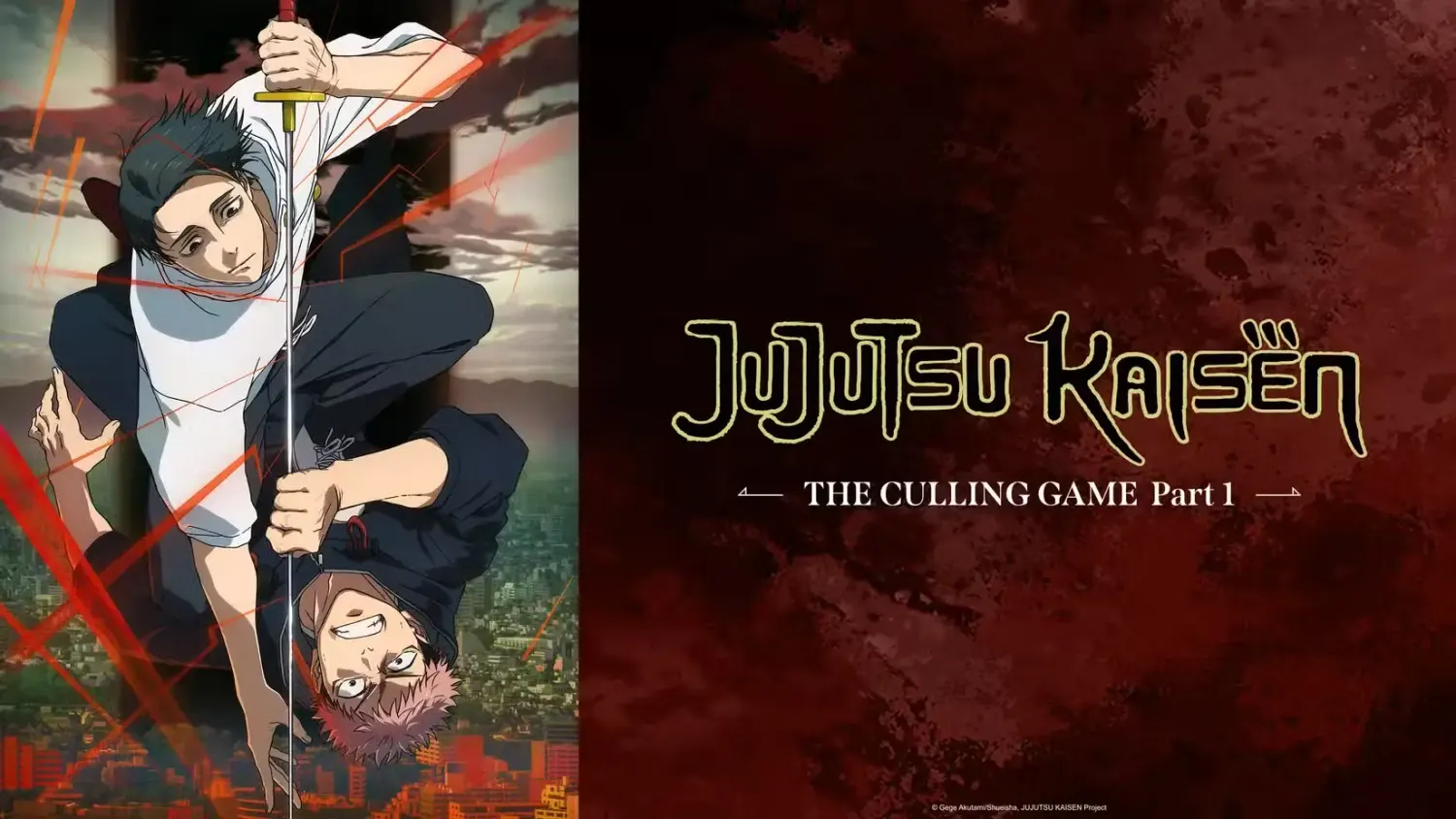 Arte oficial de Jujutsu Kaisen temporada 3, The Culling Game Part 1, con Megumi Fushiguro y Yuji Itadori
