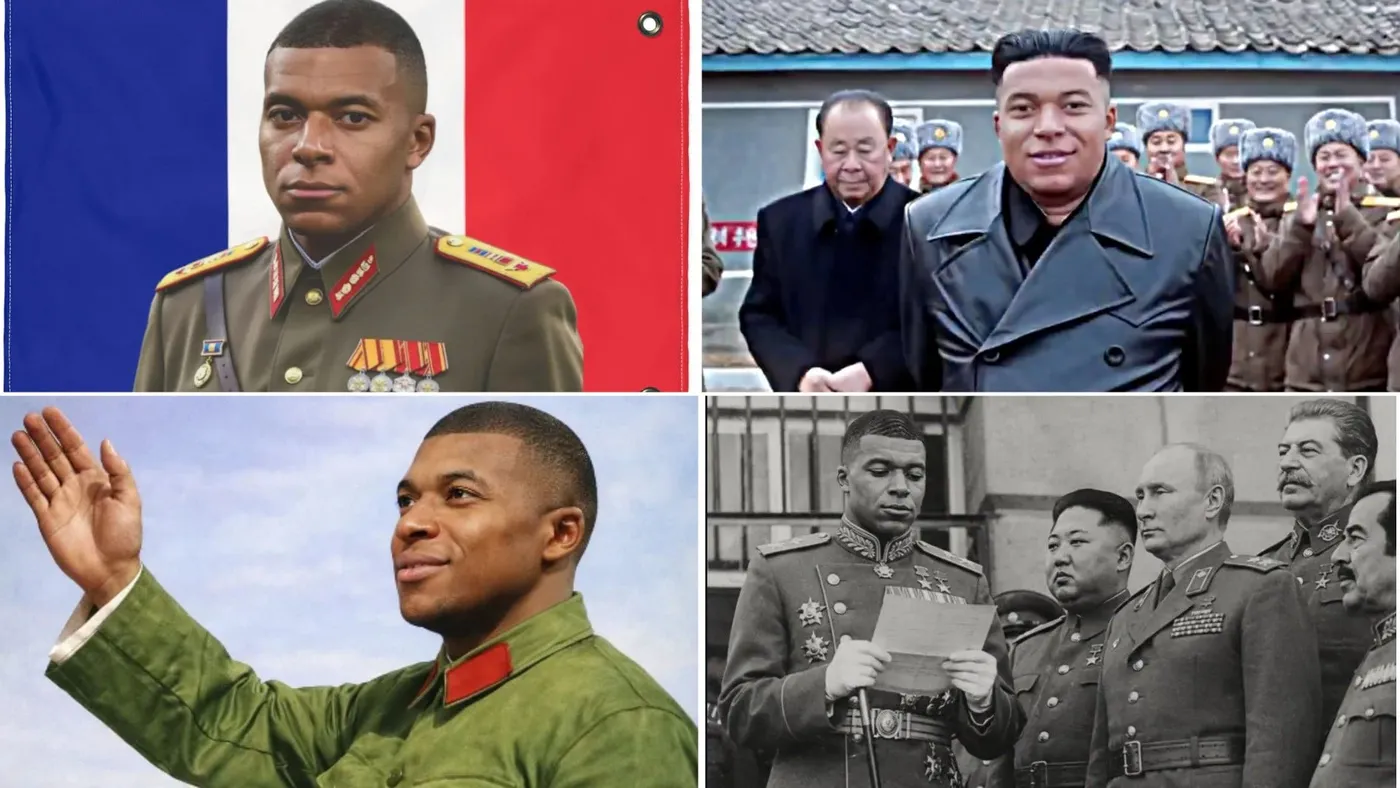 Kylian Mbappé caracterizado como dictador militar en el meme viral "Mbappé dictador" del Mundial 2026
