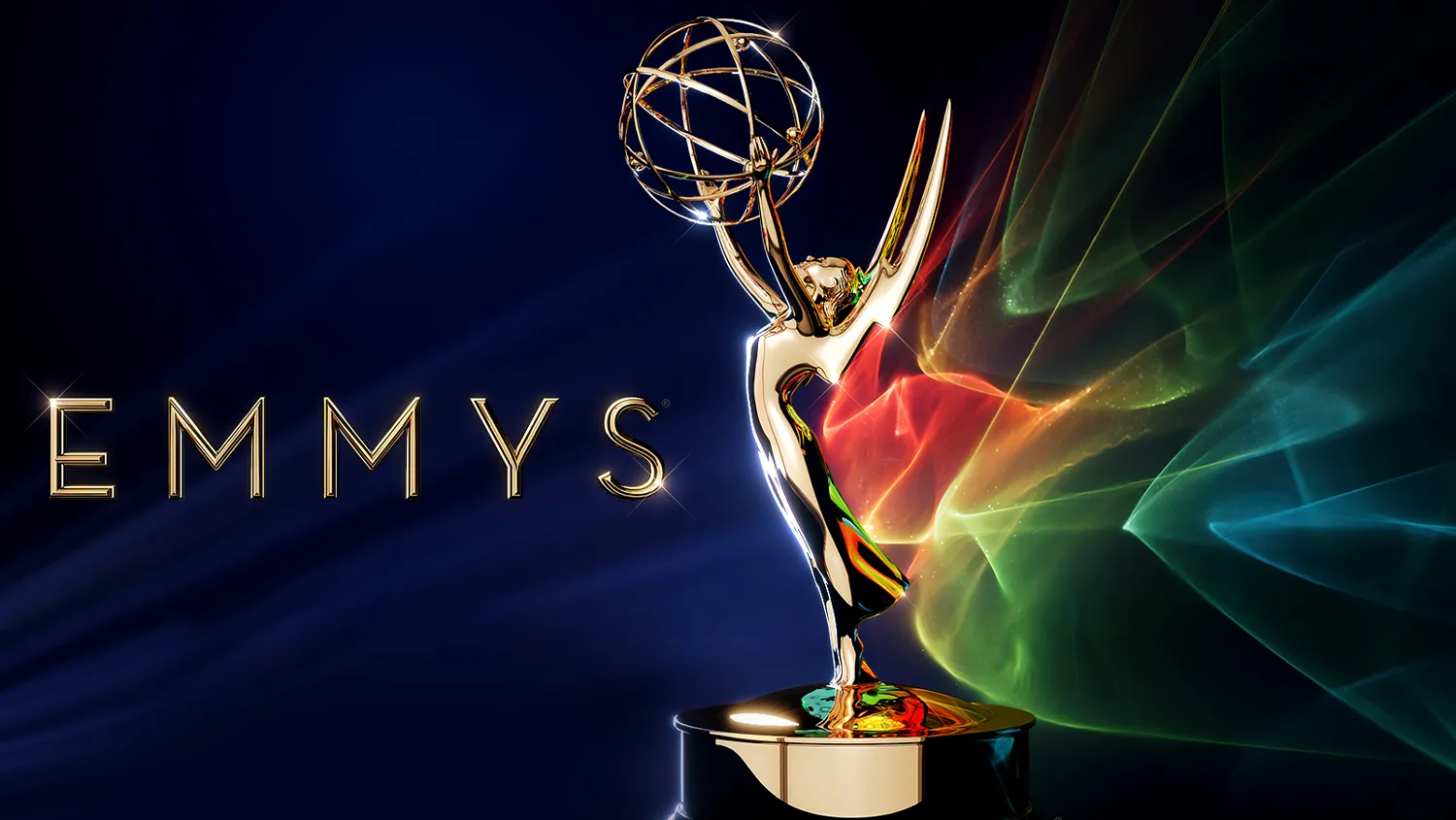 Estatuilla dorada de los Premios Emmy junto al logo oficial de los Emmys