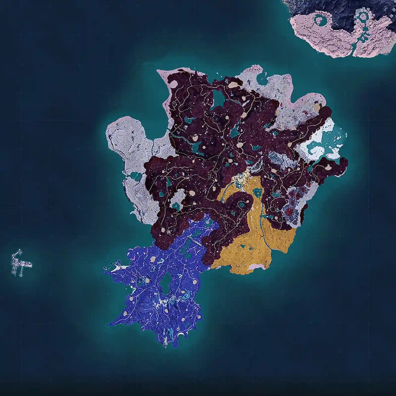 Costas de la isla Feybreak en Palworld, zona de nivel alto