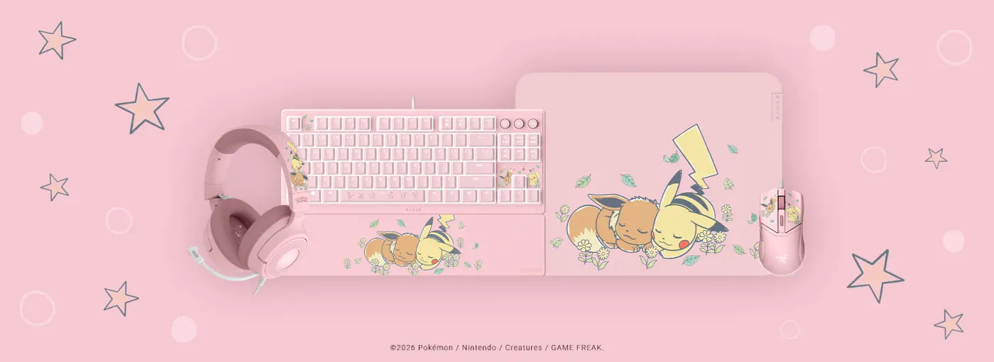Colección Razer x Pokémon con teclado, mouse y auriculares de Pikachu y Eevee
