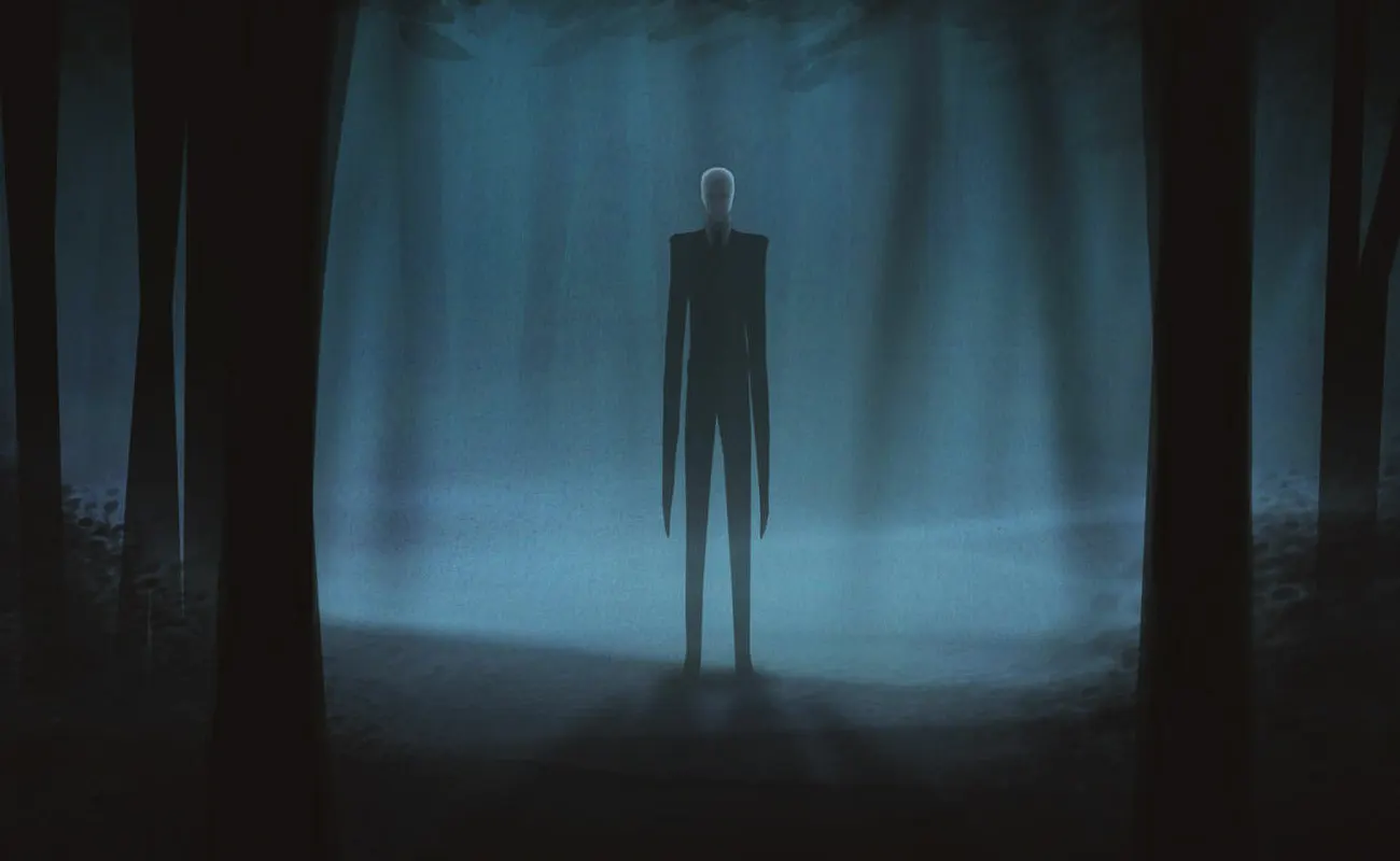 Silueta de Slenderman en un bosque oscuro, ilustrando los documentales de terror basados en hechos reales de esta nota