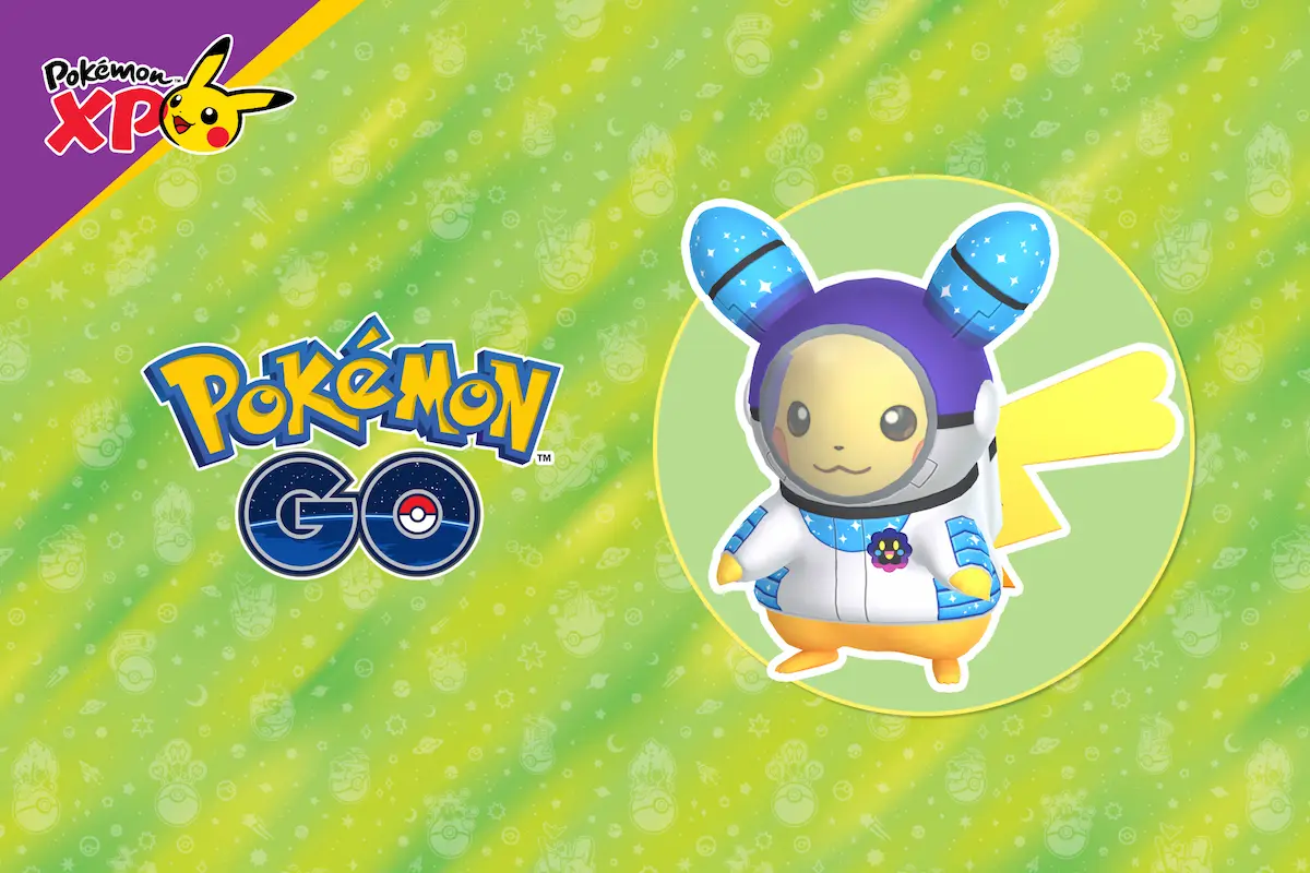 Pikachu con traje espacial de PokémonXP, uno de los drops de Pokémon GO en el Pokémon Worlds 2026