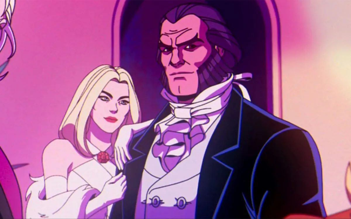 Sebastian Shaw y Emma Frost, del Club Fuego Infernal, en la serie animada de X-Men