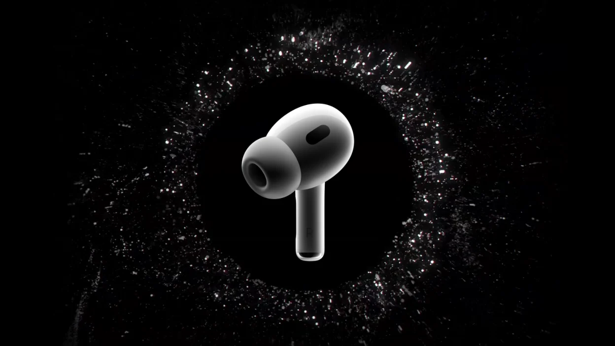 Un AirPod Pro sobre fondo negro, el diseño sobre el que Apple montaría las cámaras