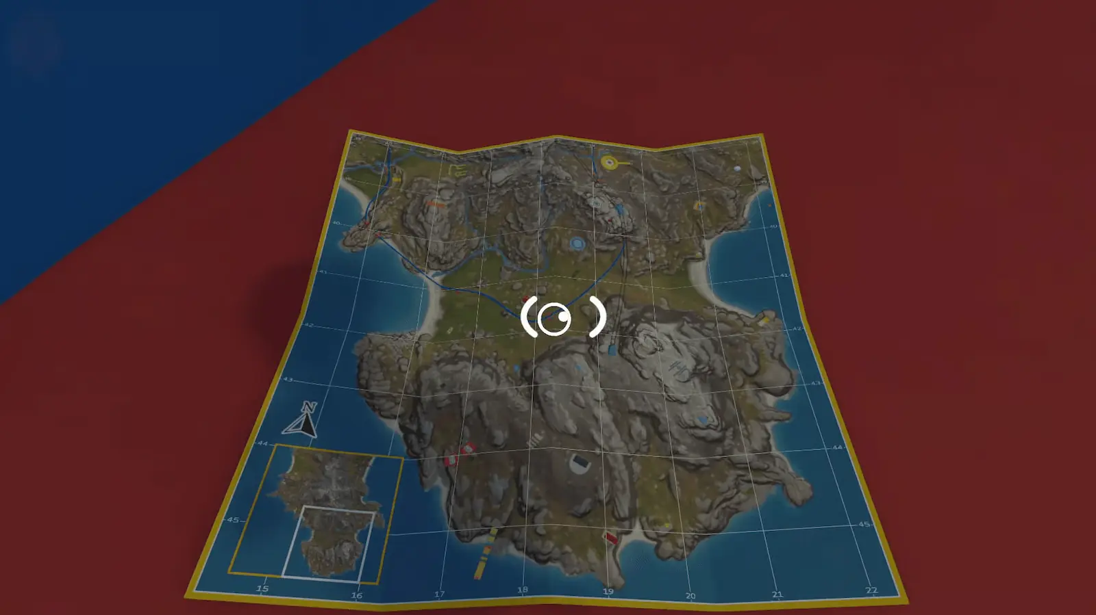 El mapa de bolsillo desplegado con la isla completa de Big Walk
