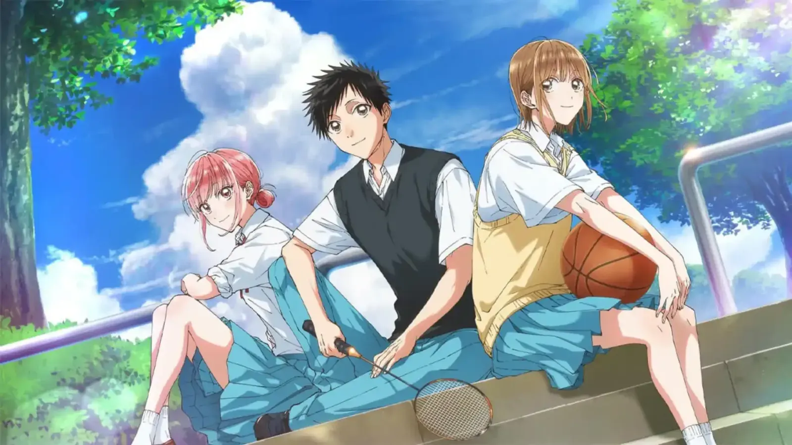 Hina, Taiki y Chinatsu en el arte promocional de la temporada 2 de Blue Box