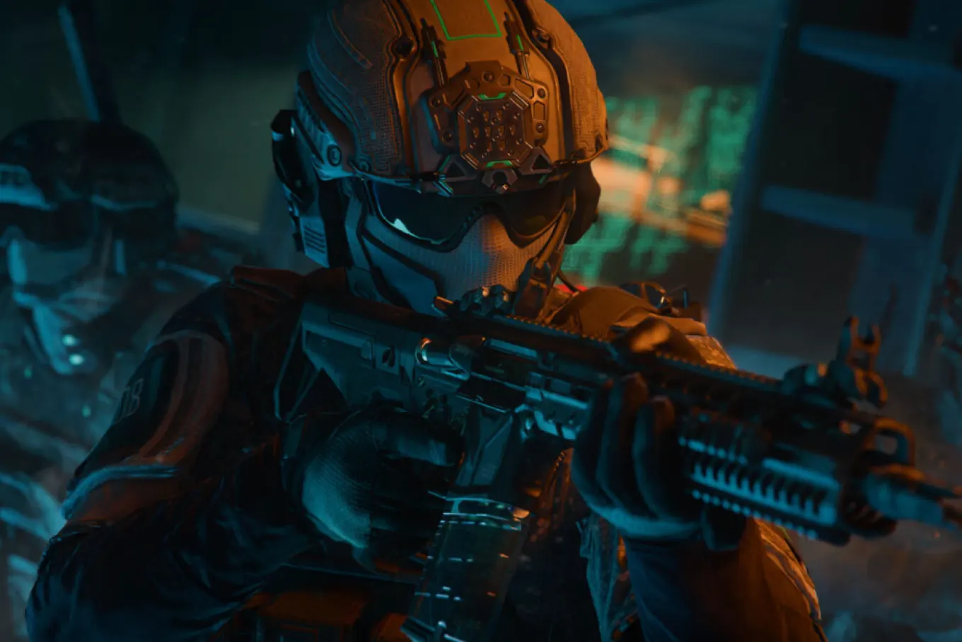 Operador enmascarado de Call of Duty Modern Warfare apuntando con un fusil