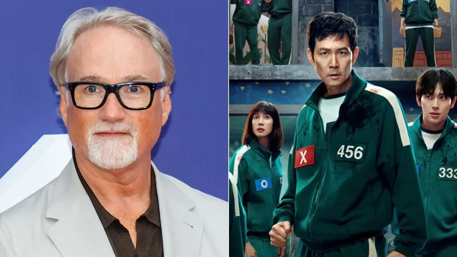 David Fincher junto a una imagen de El Juego del Calamar: el spin off que preparaba para Netflix no seguiría adelante