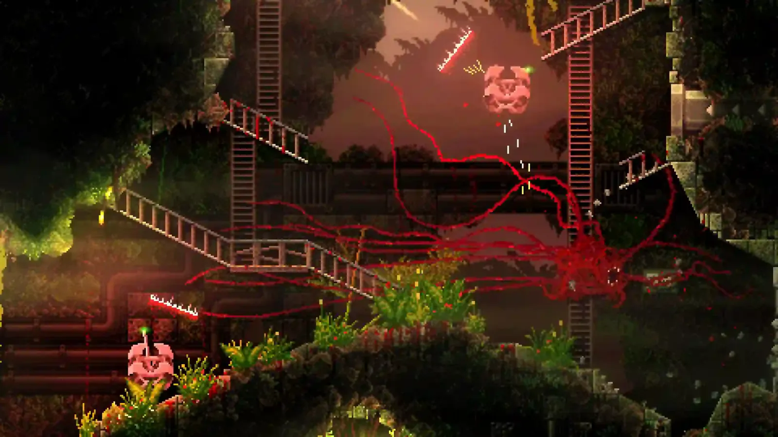 Escena de Carrion, el juego de terror con una criatura tentacular publicado por Devolver Digital