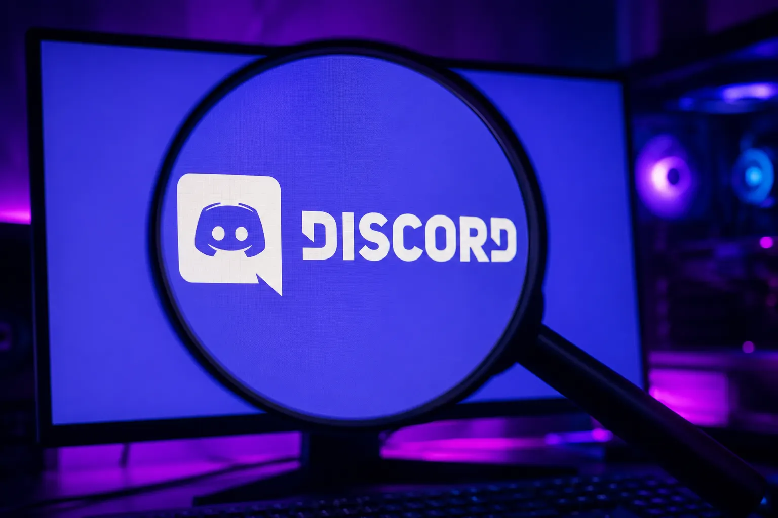 El logo de Discord visto a través de una lupa, en alusión a la investigación de la ANPD en Brasil