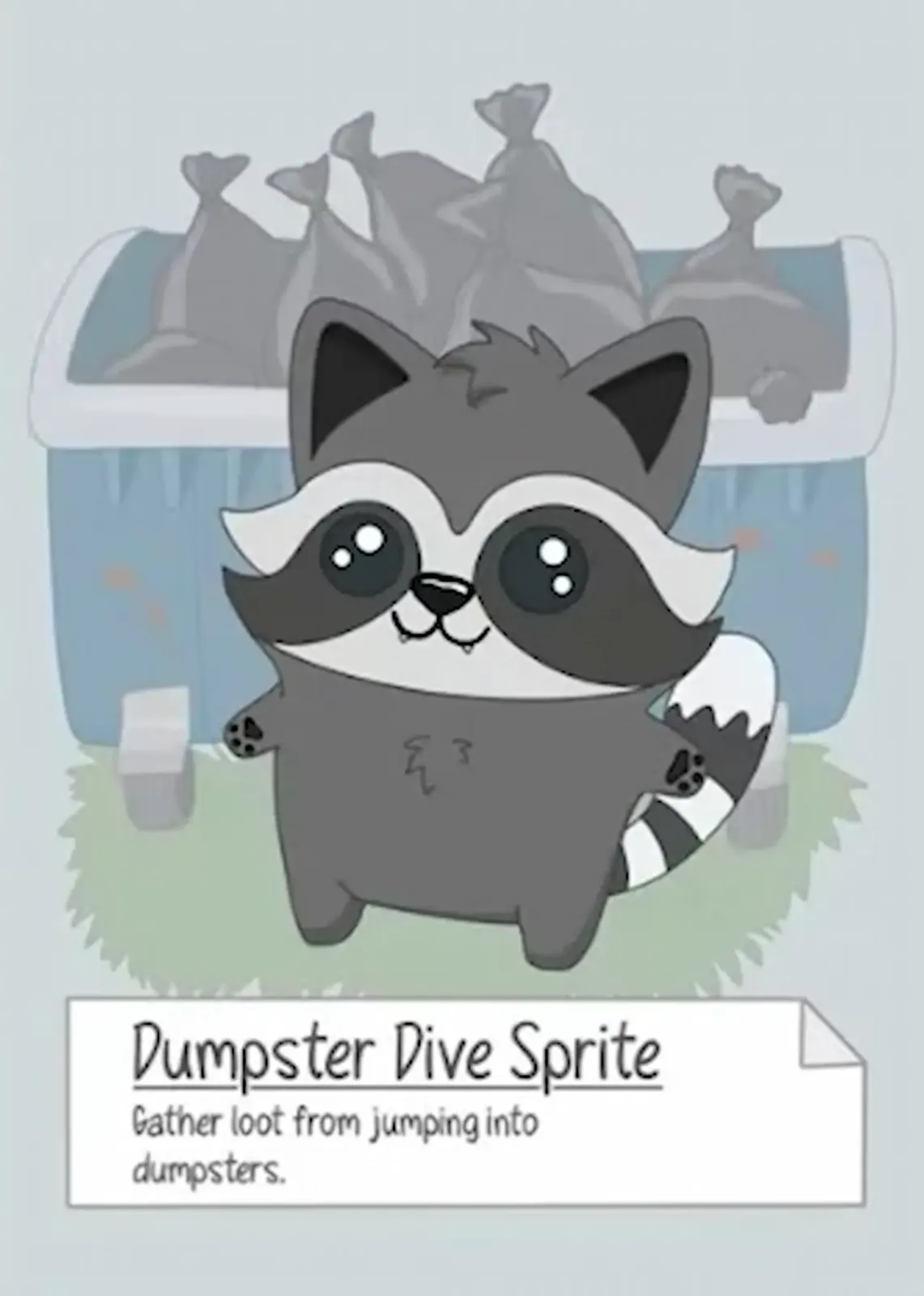 Diseño ganador del Dumpster Dive Sprite de Fortnite: un mapache saliendo de un contenedor de basura