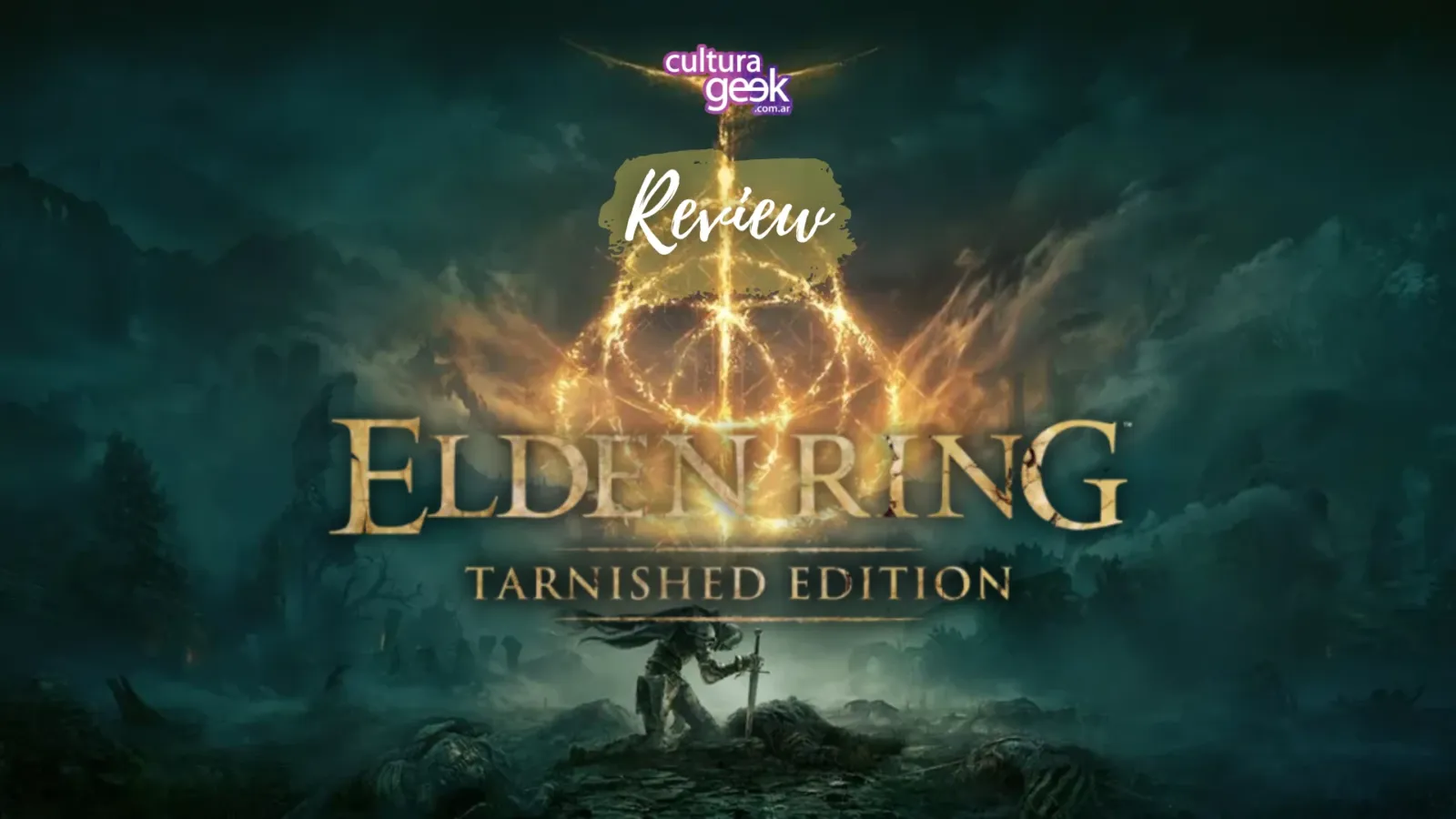 Placa de review de Cultura Geek para ELDEN RING Tarnished Edition en Nintendo Switch 2