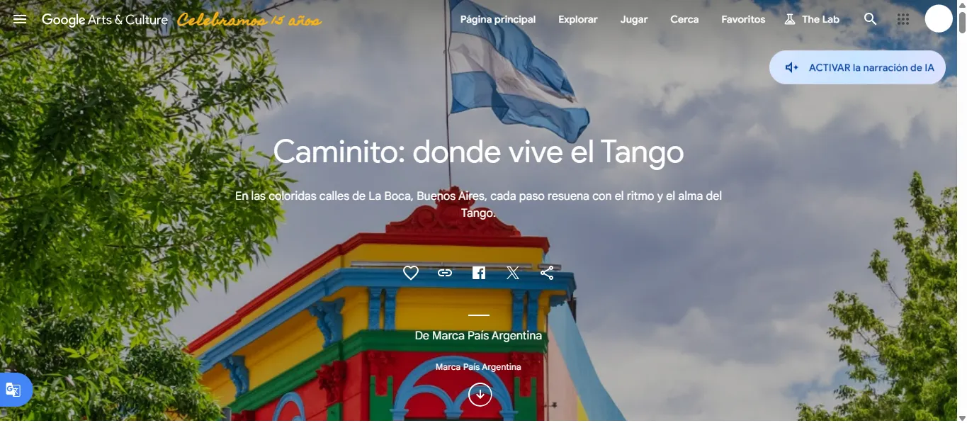 Captura de la colección El abrazo: el alma del tango en Google Arts & Culture, con la sección dedicada a Caminito