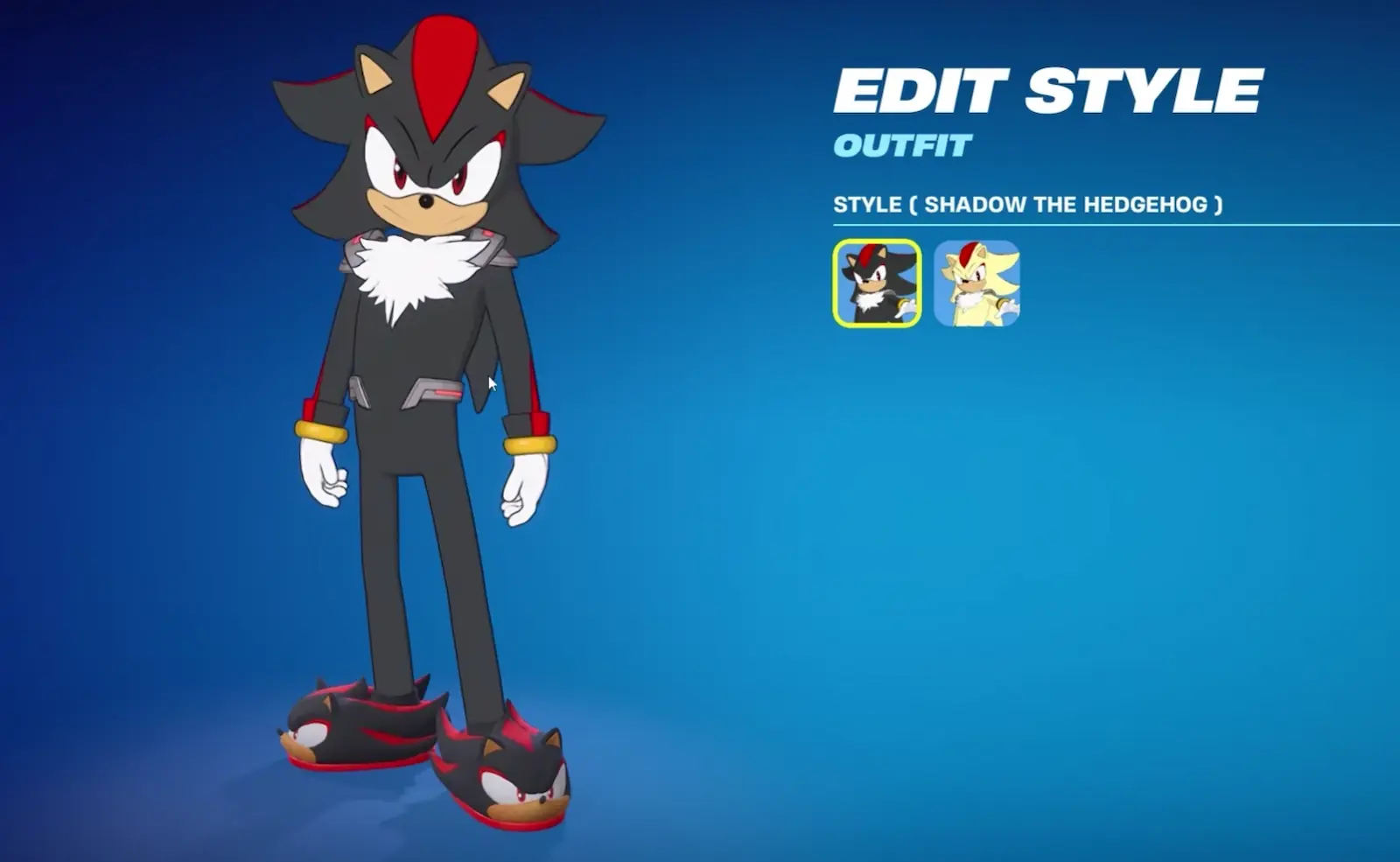 Selector de estilos de la skin de Shadow the Hedgehog en Fortnite