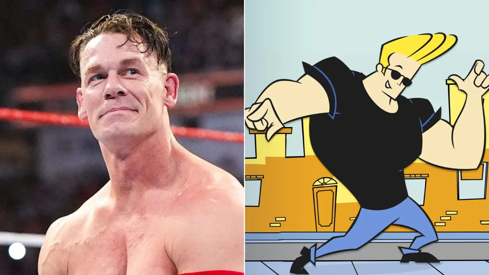 Comparación entre John Cena en un ring de WWE y el personaje animado Johnny Bravo