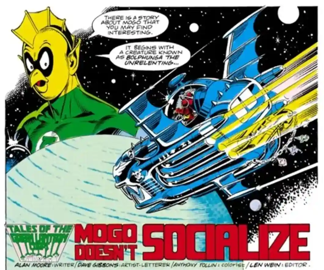 Viñeta del cómic Mogo Doesn't Socialize de Alan Moore y Dave Gibbons con Bolphunga