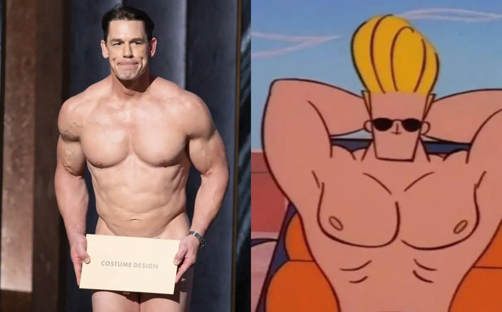 John Cena en la ceremonia de los Oscar junto al personaje Johnny Bravo, la comparación física que hicieron los fans