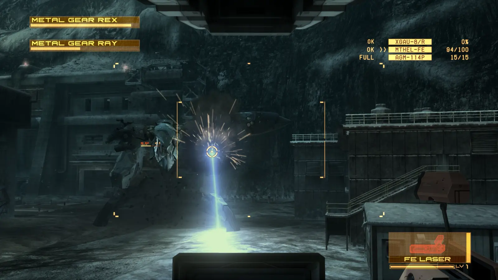 Gameplay de Metal Gear Solid 4 durante el duelo entre Metal Gear REX y Metal Gear RAY