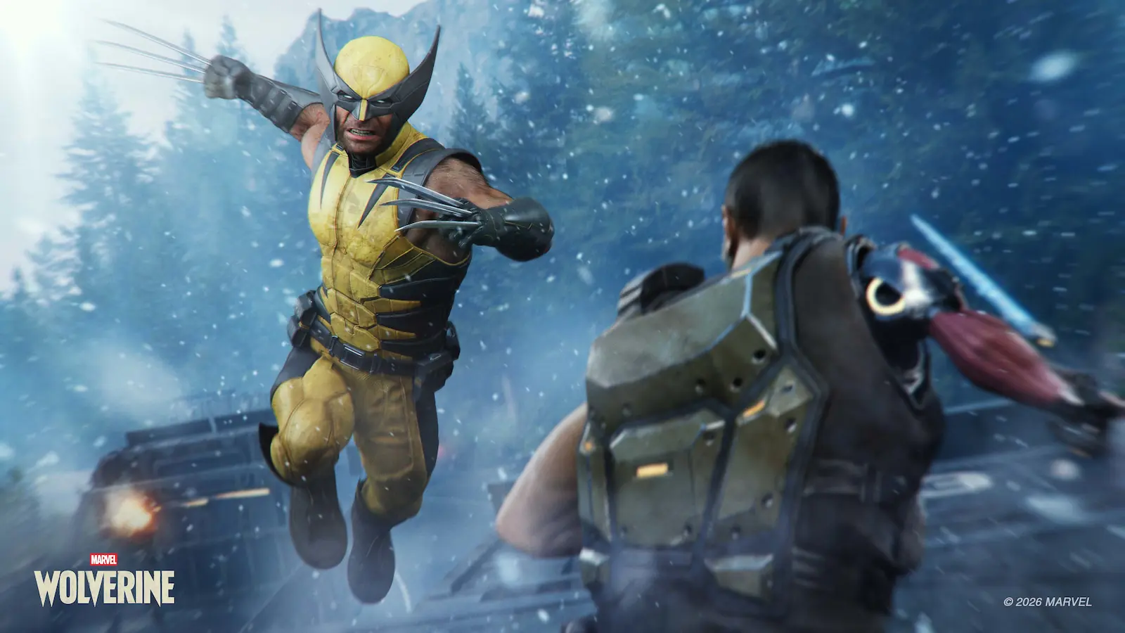 Wolverine ataca con las garras a un enemigo en un escenario nevado de Marvel's Wolverine para PS5