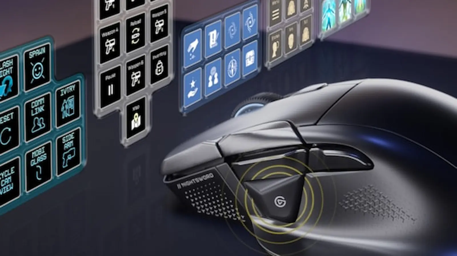 El mouse Nightsword v2 Wireless SD de Corsair con el panel Virtual Stream Deck desplegado en pantalla
