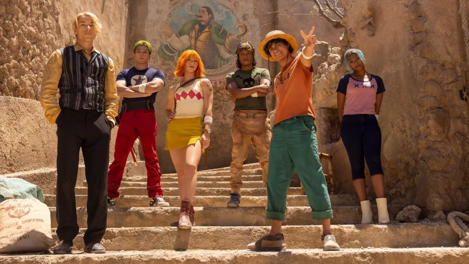 Los Sombrero de Paja en el desierto de Alabasta en la temporada 3 del live action de One Piece de Netflix