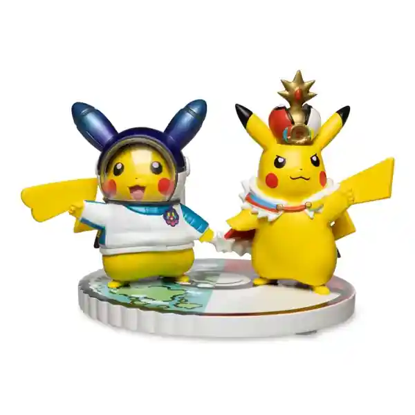 Figura de los dos Pikachu mascota del Worlds 2026: la exploradora espacial de PokémonXP y el campeón con capa y corona