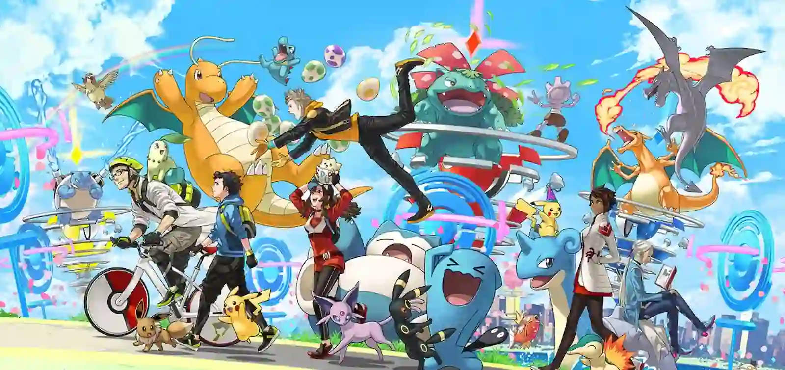 Arte oficial de Pokémon GO con entrenadores y criaturas reunidos, rumbo al Pokémon GO Worlds 2026