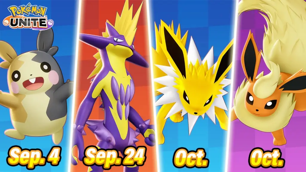 Pokémon UNITE Morpeko, Toxtricity, Jolteon y Flareon.