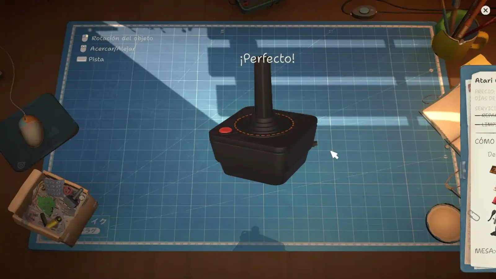 Joystick de Atari 2600 reparado sobre la mesa de trabajo de ReStory Chill Electronics Repairs