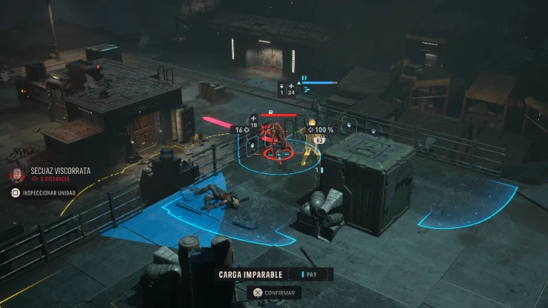 Tablero táctico de Star Wars: Zero Company con la cuadrícula de movimiento y las coberturas marcadas en azul