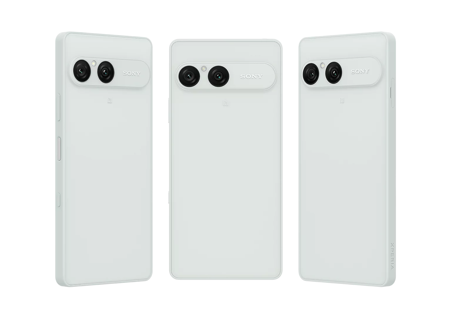 Vistas frontal, lateral y trasera del Sony Xperia 10 VIII en color Frozen White