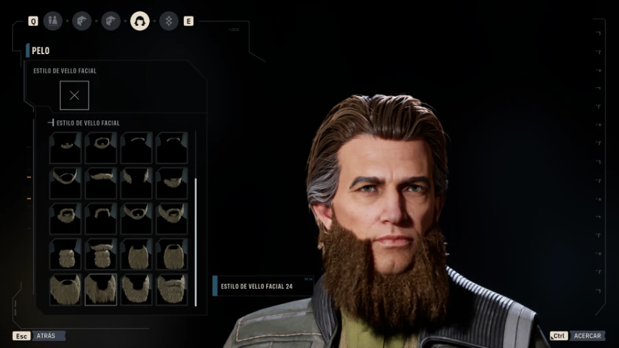 Editor de aspecto de Hawks en Star Wars: Zero Company, con las opciones de vello facial