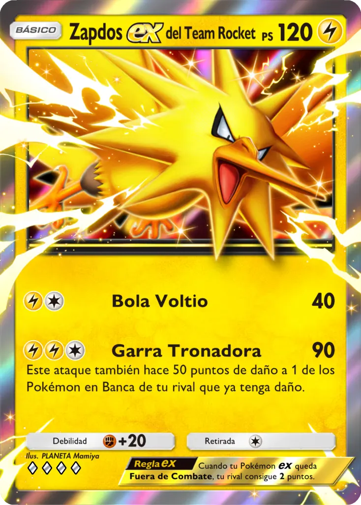 Carta Zapdos ex del Team Rocket con 120 puntos de salud en Pokémon Pocket