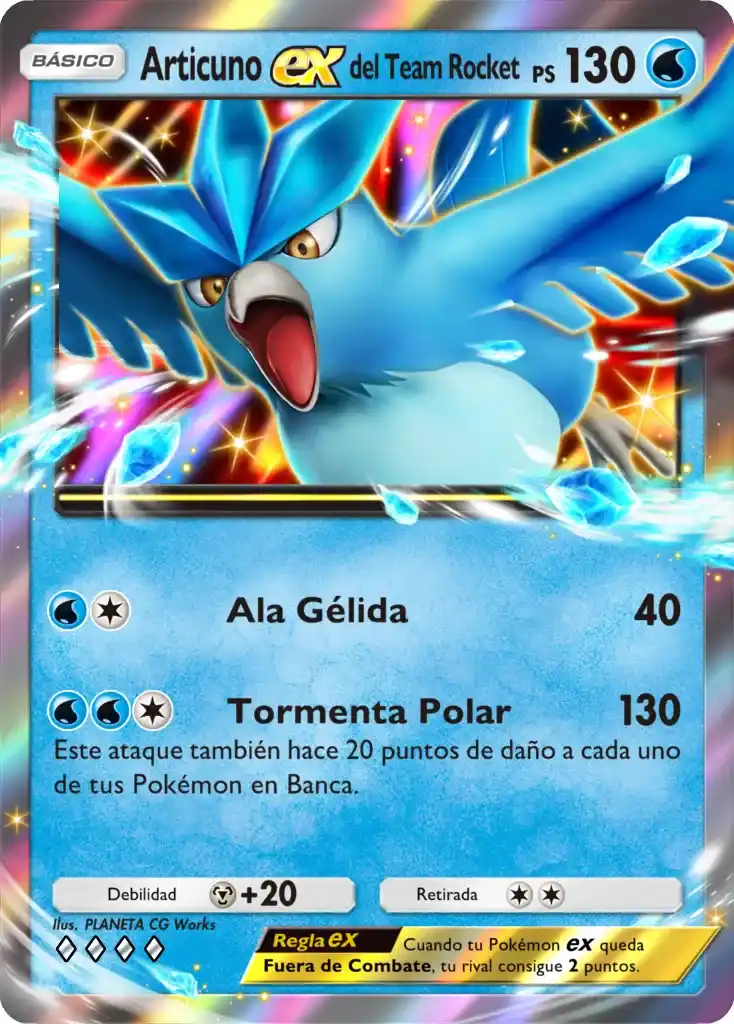Carta Articuno ex del Team Rocket con 130 puntos de salud en Pokémon Pocket