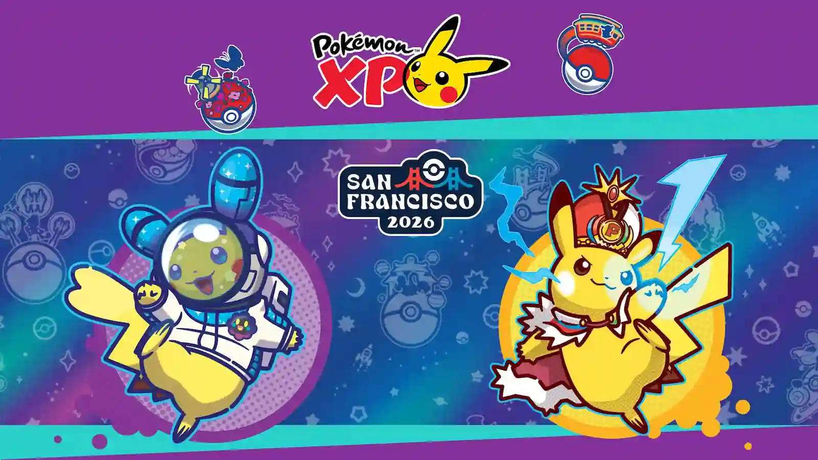 Arte oficial de PokémonXP, el festival de fans del Mundial de Pokémon 2026 en San Francisco