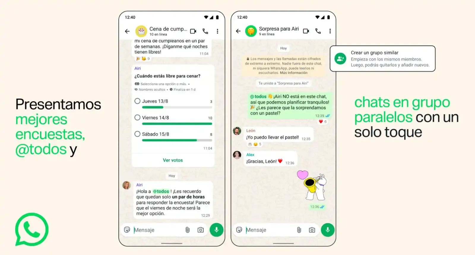 Nuevas funciones en WhatsApp: menciones, chats grupales y encuestas