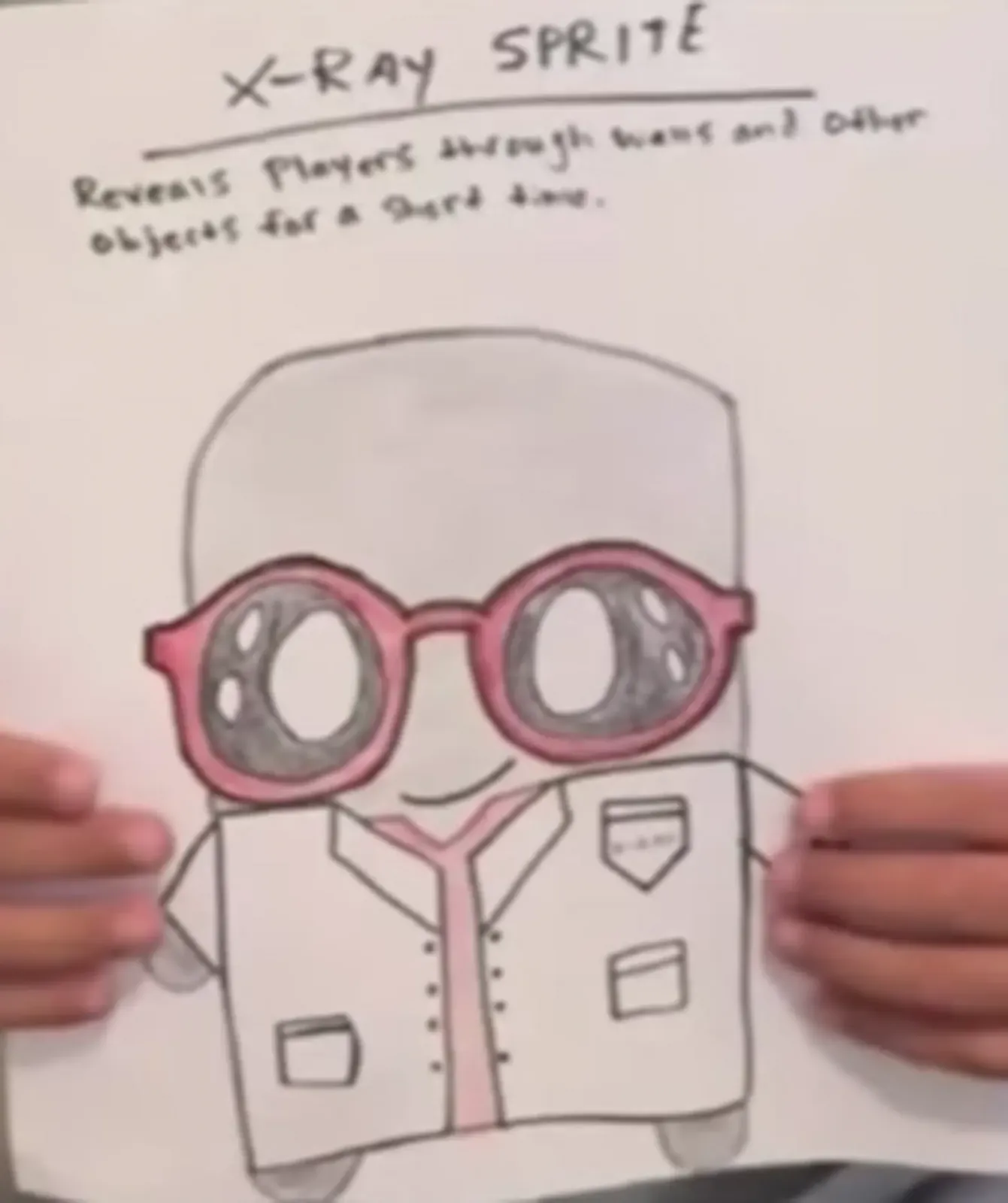 Boceto ganador del X-Ray Sprite de Fortnite: un espíritu con guardapolvo de médico y anteojos