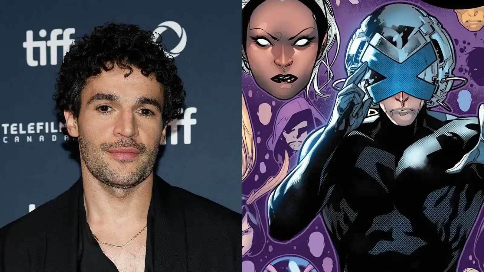 Christopher Abbott junto al Profesor X en el arte de los cómics de X-Men