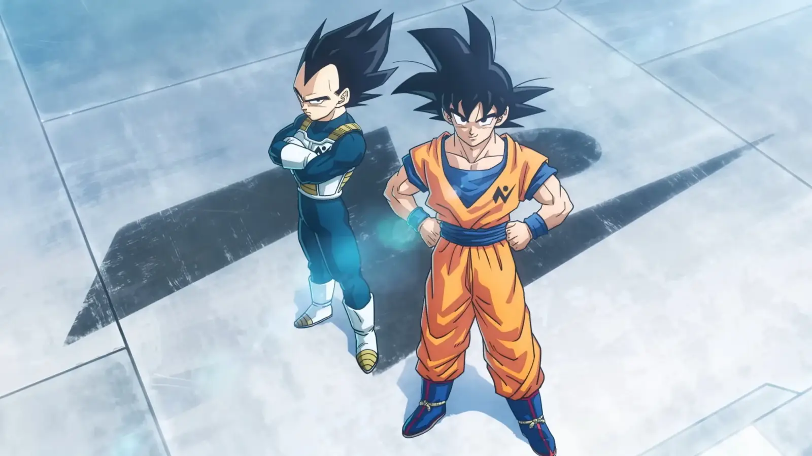 Goku y Vegeta de pie en una escena del anime de Dragon Ball Super