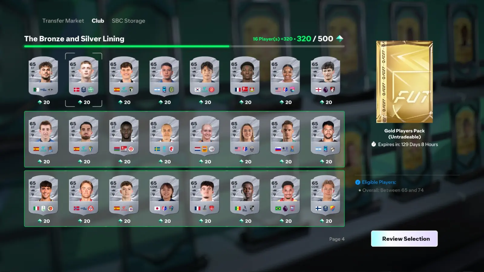 Nuevo sistema de SBC por puntaje en EA Sports FC 27, con el contador en 320 de 500 puntos
