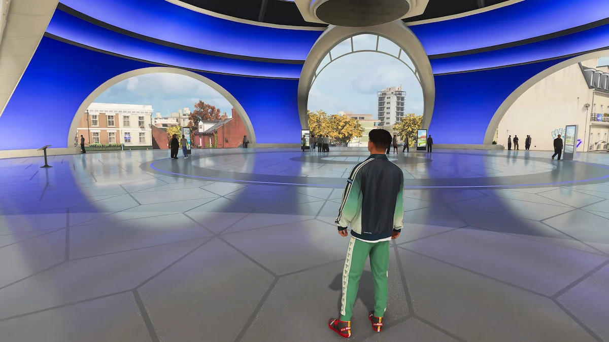 Avatar del jugador en el hall central de The Grounds, el mundo abierto de EA Sports FC 27