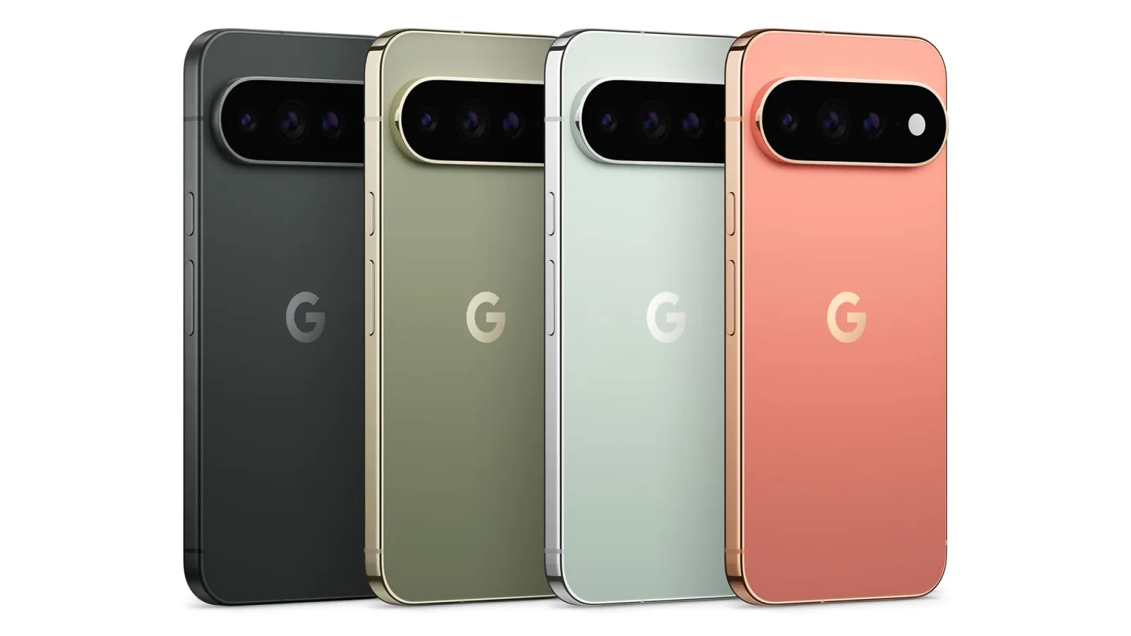 Los cuatro Google Pixel 11 Pro de espaldas mostrando la barra de cámara donde se ubican las luces de HiLight