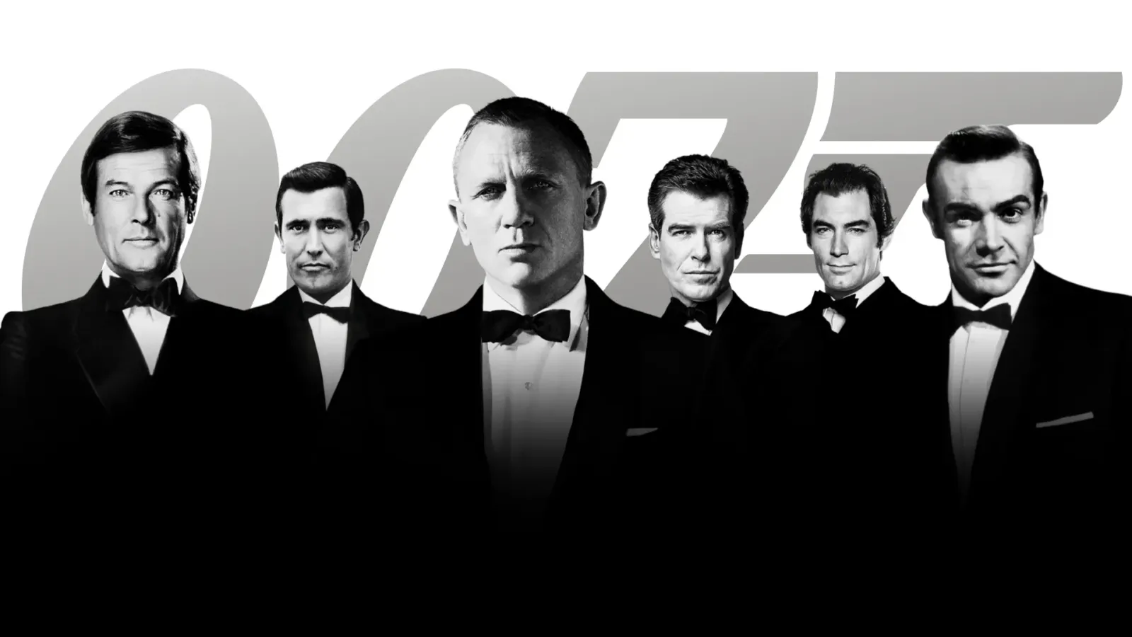 Los seis actores que interpretaron a James Bond en las películas oficiales, en blanco y negro